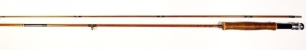 A scarce Hardy "Continental Special" 2 piece cane brook trout fly rod, 6'8", #5, green/scarlet tipped silk wraps, alloy screw grip reel fitting, staggered ferrule, suction joint, agate lined butt ring, 1970, slight discolouration to handle from normal us