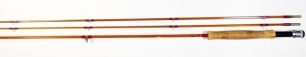 A scarce Hardy "Continental Special" 2 piece (2 tips) cane brook trout fly rod, 7' 7&frac12;", #5, crimson/black tipped silk wraps, alloy screw grip reel fitting, staggered ferrule, suction joint, butt with applied retailer's transfer label for L.A. Bresciana, 