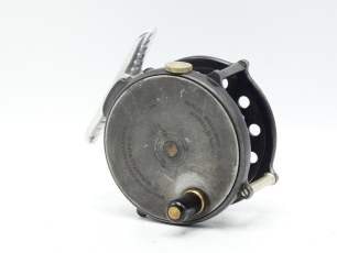 A rare Hardy Bougl&eacute; 3" trout fly reel, ebonite handle, ribbed alloy foot, milled nickel silver rim tension screw and Mk.II check mechanism, triple raised drum pillars (one nickel silver roller), multi-perforated drum, faceplate stamped make and model deta