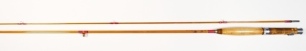 A good Hardy "Palakona" 2 piece cane brook trout fly rod, '8", #5, scarlet/green tipped silk wraps, sliding alloy reel fitting, agate lined butt ring, suction ferrule, plastic wrapper still to handle (remaining handle slightly discoloured from light use,