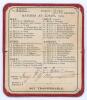 Marylebone Cricket Club. Official M.C.C. membership card for season 1913. The leather bound folding card with beautiful gilt decoration to covers, printed fixtures at Lord&rsquo;s to inside. Membership no. 4382 issued to Major E.G. Waymouth. Good/ very good con - 2