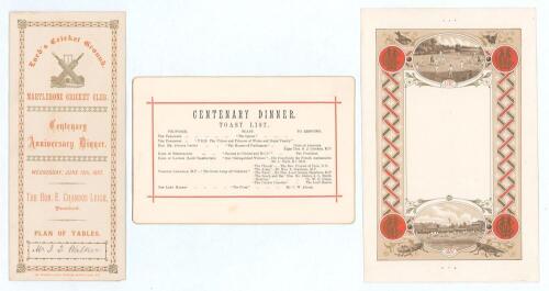 Centenary of the Marylebone Cricket Club 1787-1887. Original &lsquo;Plan of Tables&rsquo; for the Centenary Anniversary Dinner held at Marylebone Cricket Club, Lord&rsquo;s Cricket Ground on the 15th June 1887. Hon. E. Chandos Leigh, President. Folding table plan with attr