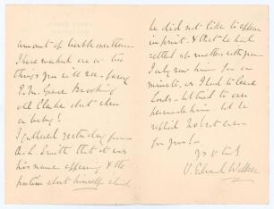 Vyell Edward Walker. Middlesex 1859-1877. Three page folding letter handwritten in ink from Walker to the cricket author, W.A. Bettesworth, dated 29th May 1900 with good cricket content. The date of the letter corresponds with the publication in 1900 of B