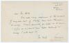 Lord Harris, George Robert Canning Harris, Kent & England 1870-1911. Single page handwritten letter to a &lsquo;Mr Bell&rsquo;, written on Belmont, Faversham, headed note paper and dated &lsquo;26th&rsquo; (year unknown). Lord Harris writes &lsquo;You are very welcome to the remains o