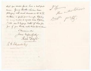 Richard Daft (senior). Nottinghamshire 1858-1891. Two page folding letter handwritten in ink with good cricket content from Daft, dated 30th June 1870, to the cricket administrator, R.A. Fitzgerald (Cambridge University, M.C.C. & Middlesex 1854-1874). Fit