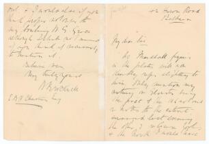 Willliam Brockwell. Surrey, Kimberley, London County & England 1886-1903. Two page handwritten folding letter from Brockwell to E.B.V. Christian. The undated letter, with good cricket content, appears to refer to a book being compiled by Christian. Brockw