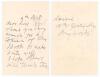 Samuel Moses James &lsquo;Sammy&rsquo; Woods, Somerset, Cambridge University, England & Australia 1886-1910. Small two page handwritten note in ink dated &lsquo;4th Sept&rsquo;. Presumably writing to a publisher, Woods thanks them &lsquo;for 6 copies of the Book. It reads quite well. 