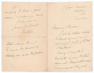 Frederick Gale. Four page handwritten folding letter from Gale to &lsquo;My dear Pardon&rsquo;. In the undated letter the handwriting is difficult to decipher, but the overall theme of the content appears to relate to mistakes appearing in published articles and book