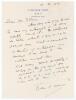 Pelham Francis &lsquo;Plum&rsquo; Warner. Middlesex, Oxford University & England 1894-1920. Single page handwritten letter in ink dated 15th October 1953. Writing soon after celebrating his 80th birthday, Warner is replying to a request from a &lsquo;Mr Gillman&rsquo; for his au