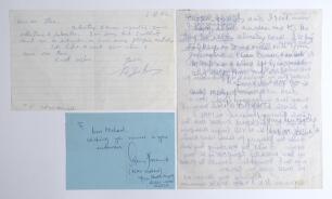 Indian Test cricketers. Three handwritten letters/ notes signed by Indian Test cricketers responding to requests for their autographs. Signatures are Thirumalai Echambadi &lsquo;T.E.&rsquo; Srinivasan (one test 1980/81) dated 6th February 1982, Rakesh Chandra Shukla 