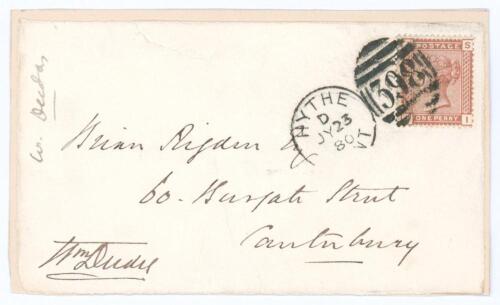 William Deedes. Gentlemen of Kent 1853. Trimmed envelope front laid to card, signed to the lower left corner &lsquo;Wm Deedes&rsquo;. The envelope addressed to a Mr Rigden of Canterbury, postmarked 23rd July 1880. Small tear to top edge, otherwise in good condition.