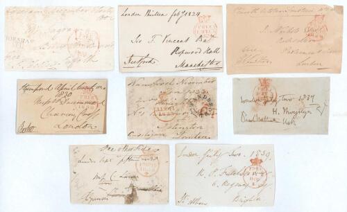Early cricket signatures 1803-1839. A selection of eight free front envelopes, each signed by the correspondent. Signatures are Sir John Shelley, Brighton, M.C.C. etc., 1792-1795, signed &lsquo;J. Shelley&rsquo; (faded) 1803. Francis Charles Seymour-Conway, 3rd Marqu