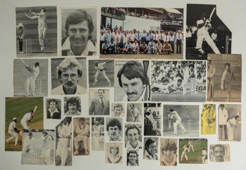 Test and County cricket signatures 1950s-1980s. A good selection of over fifty signatures, the majority signed to magazine cuttings with the odd signature on card. Signatures include Tony Lewis, Kim Barnett, Jack Bond, Norman Gifford, Dennis Amiss, Pat Po