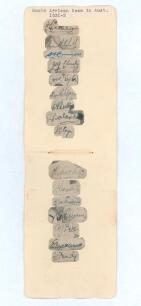 South Africa tour to Australia 1931/32. Sixteen signatures in ink, each signed individually to tightly trimmed cutting piece and laid down to two joined album pages. Players&rsquo; signatures include Cameron (Captain), Mitchell, Curnow, Christy, Taylor, Viljoen