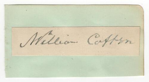 William Cafffyn. Surrey & M.C.C. 1849-1873. Excellent ink signature of William Caffyn on paper piece, laid down to large piece of blue album page. A very rare and desirable signature
