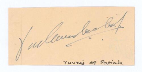 Yadavindra Singh of Patiala. India 1934 (one Test). Rare ink signature. Good condition