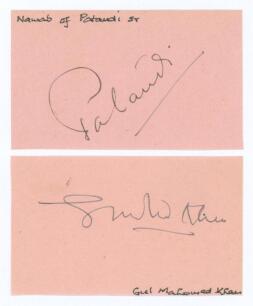 Iftikhar Ali Khan Pataudi. 8th Nawab of Pataudi. India Captain 1946 and Gul Mohammad, India 1946-1952. Excellent ink signatures of the two players on card pieces. Good condition