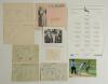 Cricket miscellany. A selection of album pages, scorecards, programmes and collectors cards. Includes two earlier individual signatures each on piece laid down, one in ink of Dudley Nourse (South Africa), the other in pencil of J.W. Hearne (Middlesex & En