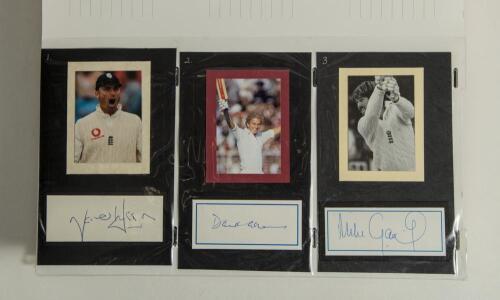 International Test and County cricketers 1930s-2000s. A large nicely presented album comprising over eighty individual signatures of Test and County cricketers, mainly modern 1970s-2000s with a few earlier. The majority are signed to white card or the odd