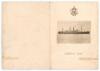 M.C.C. Australian Tour 1928/29. Official Orient Line &lsquo;S.S. Ormonde&rsquo; Dinner menu given on board &lsquo;Wednesday 27th March 1929&rsquo; at the start of the return journey from Australia. The folding menu with photographic image of the ship to front cover, the inside h
