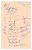 West Indies tour of Australia & New Zealand 1951/52. Album page nicely signed by all seventeen members of the touring party. Signatures are Goddard (Cpt), Stollmeyer, Atkinson, Christiani, Ferguson, Gomez, Guillen, Jones, Marshall, Rae, Ramadhin, Rickards