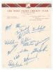 West Indies tour of New Zealand 1955/56. Early official autograph sheet, with printed heading with West Indies emblem and printed in West Indies colours &lsquo;The West Indies Cricket Team in New Zealand 1955/56&rsquo; and signed by all fifteen members of the touring