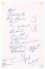 West Indies tour of England 1957. Sheet of notepaper signed by all seventeen members of the touring team in ink. Signatures are Goddard (Cpt), Walcott, Alexander, Asgarali, Atkinson, Dewdney, Ganteaume, Gilchrist, Hall, Kanhai, Smith, Pairaudeau, Ramadhin