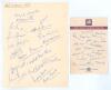 West Indies tour of England 1963. Paper page with handwritten heading &lsquo;West Indies 1963&rsquo; very nicely signed by all seventeen members of the touring party to England. Signatures are Worrell (Cpt), Hunte, McMorris, Nurse, Butcher, Solomon, Sobers, Allan, Ha