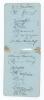 Australia tour to England 1921. Two adjoining small album pages, very nicely and fully signed in black ink by all fifteen playing members of the Australian touring party. Signatures are Armstrong (Captain), Collins, Taylor, Pellew (signed twice), Andrews,