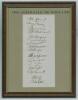 Australia tour to England 1926. Page beautifully and fully signed in black ink by all sixteen playing members of the touring party. Signatures are Collins (Captain), Bardsley, Macartney, Andrews, Gregory, Mailey, Grimmett, Richardson, Woodfull, Oldfield, 