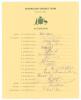 &lsquo;Australian Cricket Team. Pakistan 1980&rsquo;. Official autograph sheet with printed title and players&rsquo; names fully signed in biro by all seventeen members of the touring party. Players&rsquo; signatures are Chappell (Captain), Hughes, Beard, Border, Bright, Dymock,