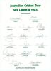 Australian tour of Sri Lanka 1982/83. Official Australian Cricket Board autograph sheet fully signed by all fifteen members of the touring party. Players&rsquo; signatures are G. Chappell (Captain), Hookes, Border, Hogan, Hogg, Lillee, Maguire, Smith, Wessels, 