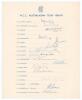 &lsquo;M.C.C. Australasian Tour 1958-59&rsquo;. Official M.C.C. autograph sheet with printed title and players&rsquo; names, nicely signed in ink by sixteen of the listed members of the touring party. Signatures are May (Captain), Cowdrey, Bailey, Graveney, Laker, Loader, 