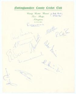 England v South Africa 1960. Official Nottinghamshire C.C.C. letterhead signed in biro by the eleven members of the England team for the 3rd Test, Trent Bridge 7th- 11th July 1960. Signatures are Cowdrey (Captain), Statham, Subba Row, Trueman, Moss, Smith