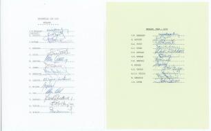 England 1979. Two official typed autograph sheets one titled &lsquo;England Team 1979&rsquo; fully signed in ink by twelve members of the England team, the other &lsquo;Prudential Cup 1979&rsquo; signed by thirteen (lacking one). Signatures are Brearley, Boycott, Gooch, Gower, R