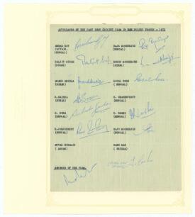 India. East Zone, Duleep Trophy 1972/73. Official autograph sheet with typed title and players&rsquo; names, very nicely signed in ink by thirteen members of the team and manager, the signatures corresponding with the semi-final match v Central Zone, Eden Garde