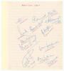 India. &lsquo;North Zone 1974/75&rsquo;. Ruled page with handwritten title signed in blue biro by twelve members of the team and manager. Players&rsquo; names annotated in red below each signature. Players&rsquo; signatures are Hyder Ali, Chadha, Lamba, Goel, Amarnath, Inderdev,