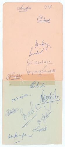 India 1959, Surrey 1958 and Nottinghamshire 1959. Two album pages joined by tape, signed in biro on one side by fourteen members of the 1959 Indian touring party to England. The verso signed on one page by eleven members of the 1958 Surrey team, the other