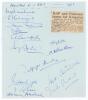 Pakistan Eaglets tour to England and Wales 1953. Small page nicely signed in ink by fourteen members of the Pakistan team for the opening match of the tour v Royal Air Force, Kingston-upon-Thames 20th- 23rd June 1953. Signatures include Fazal Mahmood, Gha