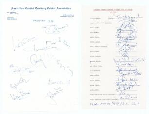Pakistan tour to New Zealand, Australia & Sri Lanka 1978/79. Official autograph sheet on Australian Capital Territory Cricket Association letterhead, signed in ink by twelve members of the Pakistan team. Signatures include Mushtaq Mohammad (Captain), Mohs