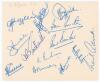 South Africa tour to England 1955. Album page nicely signed in biro by thirteen members of the South African touring party. Signatures are McGlew, Waite, Goddard, McLean, Duckworth, Tayfield, Smith, Winslow, Endean, Murray, Heine, Keith and Adcock. Very g