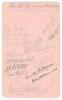 South Africa tour to England 1929. Album page fully and nicely signed in pencil and ink by all sixteen original playing members of the touring party. Signatures are Deane (Captain), Siedle, Taylor, Christy, Catterall, Vincent, Cameron, Quinn, Morkel, Ochs