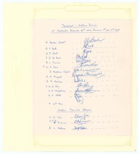 South Africa. Transvaal v Western Province 1972/73. Official autograph sheet with handwritten title and players&rsquo; names for the match played at Newlands 30th December 1972- 2nd January 1973. Fully signed in biro by the twelve members of the Transvaal team.