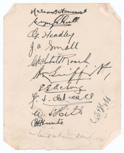 West Indies v England 1929/30. Album page very nicely signed by the twelve members of the West Indies team who played England in the 2nd Test at Port of Spain, Trinidad, 1st- 6th February 1930. Signatures are Betancourt (Captain), Grell, Headley, Small, R