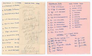 West Indies XI v Royal Australian Air Force 1944. Two small trimmed pages laid down to album page and signed in pencil by twelve West Indies players, the majority of whom played in the match at Edgbaston, 1st & 2nd July 1944. Signatures are Padmore, Buckl
