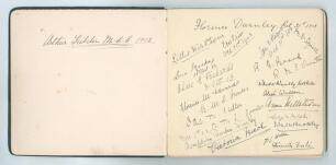 Arthur Fielder. Kent & England 1900-1914. M.C.C. tour of Australia 1903/04. Large black autograph book with gilt page edges belonging to Fielder, on his first overseas tour with the England team, and used by him to obtain signatures of passengers, players