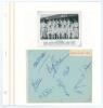 Derbyshire C.C.C. 1954 & 1957. Two album pages, one signed in blue ink by eight, the other by twelve members of Derbyshire teams. Signatures include Willatt, Carr, Gladwin, Kelly, E. Smith, Green, Revill, Carter, Hamer, Morgan, Dawkes, Gibson, Lee etc. Th
