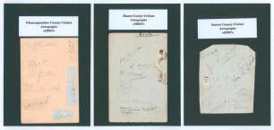 South and South West county teams 1930&rsquo;s. Three album pages featuring the signatures of Glamorgan, Hampshire and Sussex players, each page laid down to black card with typed heading to top and players names on sheet to back of card. Signatures are Clay, D