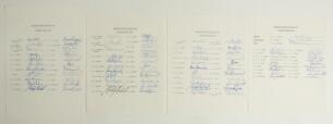 Hampshire C.C.C. 1981-1984. Four official autograph sheets with typed titles and players&rsquo; names, all fully signed by the listed players. Seasons are 1981 (22 signatures), 1982 (23), 1983 (22), and 1984 (21). Signatures include Pocock, Jesty, Bailey, Cowle