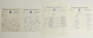 Hampshire C.C.C. 1976-1980. Four official autograph sheets on Club letterheads. Seasons are 1976 (18 signatures), 1977 (19), 1978 (fully signed by all 21 listed), and 1980 (signed by 20 listed, lacking one). Signatures include Gilliat, Stephenson, Sainsbu
